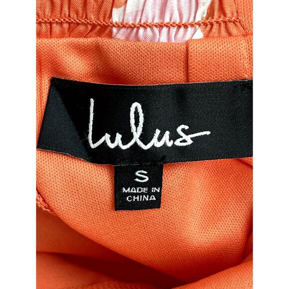 Lulu's Baros Coral Orange Floral Print Off Shoulder Bodycon Dress S Barbie Pink - Picture 9 of 12